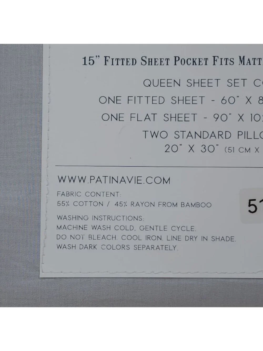 Patina Vie Queen Bamboo Sheet Set Cotton Rayon Light (blue) Grey Fits 18